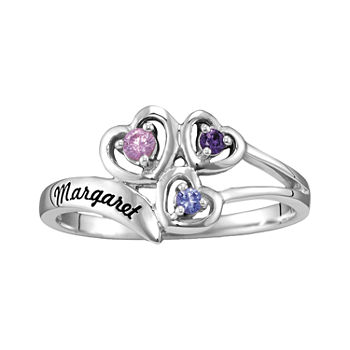 Womens Simulated Multi Color Stone 14K Gold Heart 3-Stone Cocktail Ring