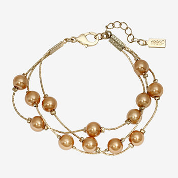 1928 Gold Tone Simulated Pearl Beaded Bracelet
