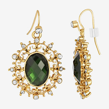 1928 Gold-Tone Crystal Oval Drop Earrings