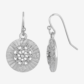 1928 Silver-Tone Crystal Round Drop Earrings