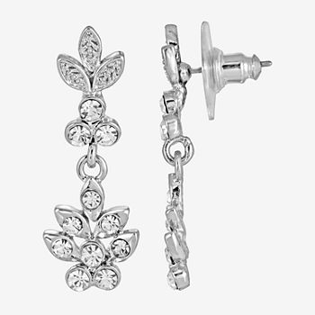 1928 Silver-Tone Crystal Flower Drop Earrings