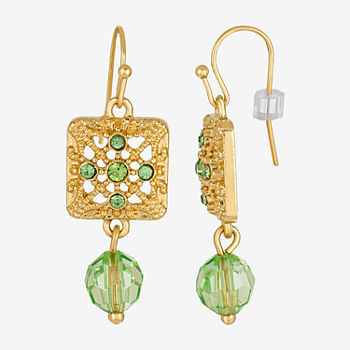 1928 Gold-Tone Crystal Square Drop Earrings
