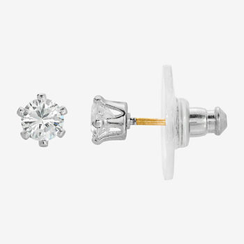 1928 Silver-Tone Crystal 1/4 Inch Round Stud Earrings
