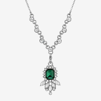 1928 Silver-Tone Crystal 16 Inch Link Pendant Necklace