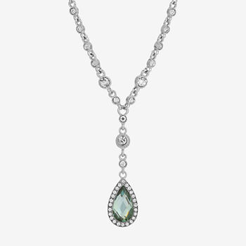 1928 Silver-Tone Crystal 16 Inch Link Y Necklace