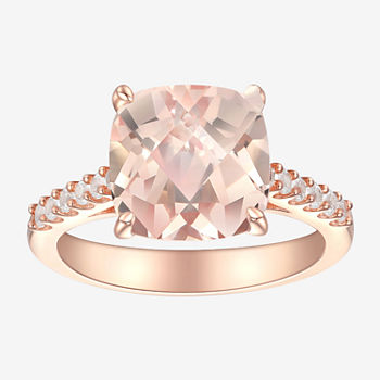 Lab Created Pink Champagne Sapphire & White Sapphire Ring in 14K Rosegold over Silver