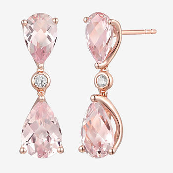 Lab Created Pink Champagne Sapphire & White Sapphire Pear Earring in 14K Rosegold over Silver