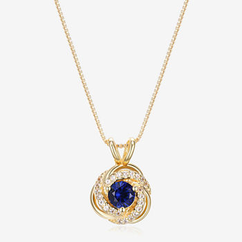 Womens Lab Created Blue Sapphire 18K Gold Over Silver Pendant Necklace