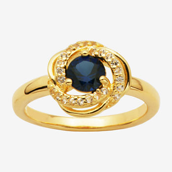 Womens Lab Created Blue Sapphire 18K Gold Over Silver Cocktail Ring