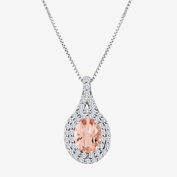 Womens Simulated Pink Morganite Sterling Silver Pendant Necklace
