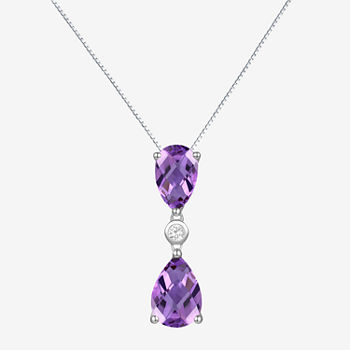 Womens Lab Created Purple Amethyst Sterling Silver Pendant Necklace