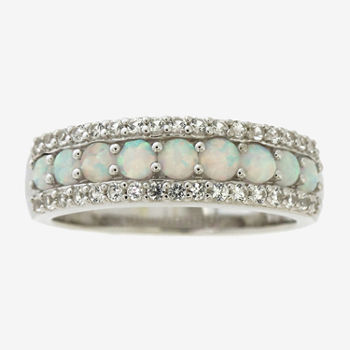 Lab Created White Opal Sterling Silver Band