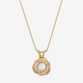 Womens Lab Created White Opal 18K Gold Over Silver Pendant Necklace
