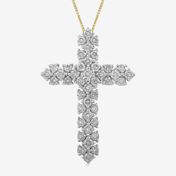 Womens 1 CT. T.W. Genuine White Diamond 10K Gold Cross Pendant Necklace