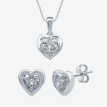 Diamond Accent Genuine White Diamond Sterling Silver Heart 2-pc. Jewelry Set