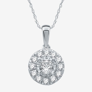 Womens 1/2 CT. T.W. Genuine White Diamond 10K White Gold Round Pendant Necklace