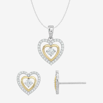 White Cubic Zirconia 10K Gold Sterling Silver Heart 2-pc. Jewelry Set