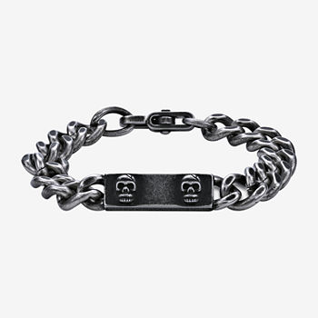 Gray Stainless Steel 9 Inch Solid Curb Skull Id Bracelet