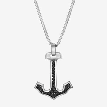 Mens 3 CT. T.W. Black Cubic Zirconia Stainless Steel Anchor Pendant Necklace