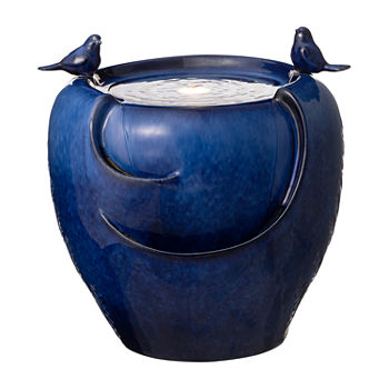 Glitzhome 19.5"H Cobalt Blue Ceramic Pot Outdoor Fountain