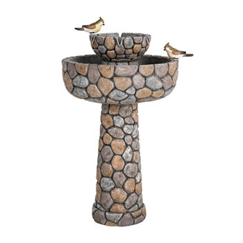 Glitzhome 24.5"H Stone-Like Birdbath Outdoor Fountain