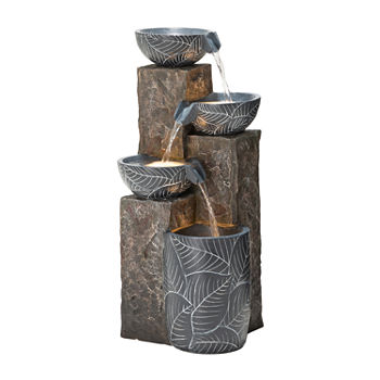 Glitzhome 32.75'H Textured 4-Tier Resin Outdoor Fountain