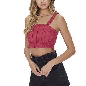 Forever 21 Juniors Womens Square Neck Eyelet Cropped Tank Top