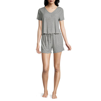 Ambrielle Womens Short Sleeve V-Neck 2-pc. Shorts Pajama Set