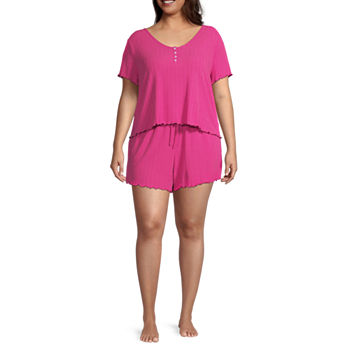 Ambrielle Womens Plus Short Sleeve V-Neck 2-pc. Shorts Pajama Set