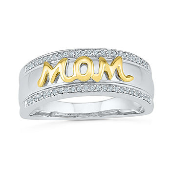 "Mom" 2MM 1/6 CT. T.W. Genuine White Diamond 10K Gold Over Silver Band