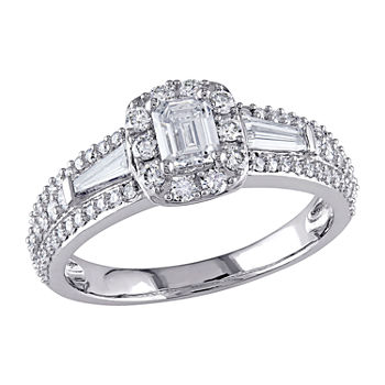 Womens 1 CT. T.W. Genuine White Diamond 14K White Gold Rectangular Halo Engagement Ring