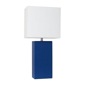 Leather Lamp Blue Manufactured Wood Table Lamp