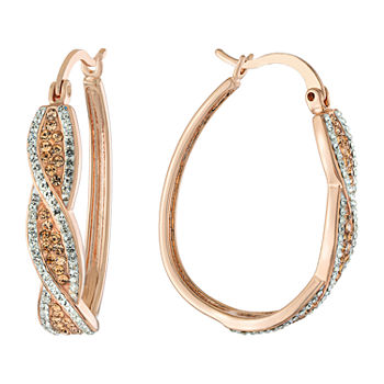 Sparkle Allure Crystal 14k Rose Gold Over Brass Oval Hoop Earrings