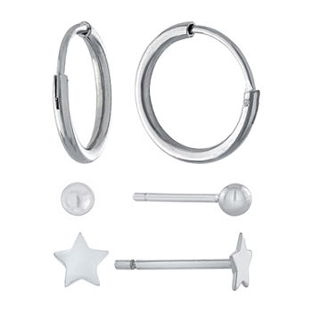 Silver Treasures 3 Pair Star Earring Set