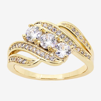 Sparkle Allure Crystal 14K Gold Over Brass 3-Stone Engagement Ring