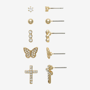 Mixit Stud 5 Pair Butterfly Cross Earring Set