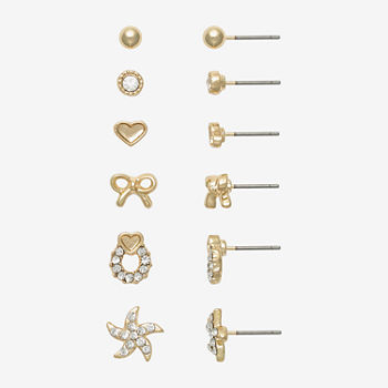 Mixit Stud 6 Pair Bow Heart Star Earring Set