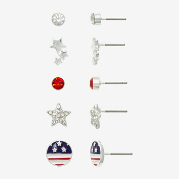 Mixit Stud 5 Pair Round Star Earring Set