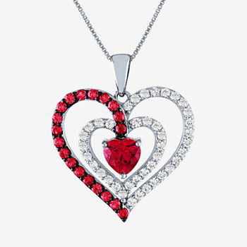 Womens Lab Created Red Ruby Sterling Silver Heart Pendant Necklace