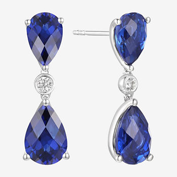 Lab Created Blue Sapphire Sterling Silver Drop Earrings