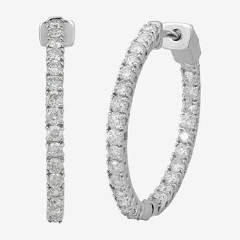 1 1/2 CT. T.W. Genuine White Diamond 10K White Gold 24.1mm Hoop Earrings