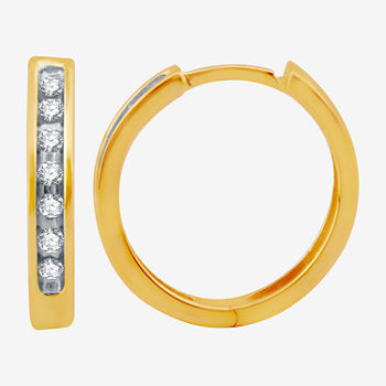 1/6 CT. T.W. Genuine White Diamond 10K Gold 16.3mm Hoop Earrings