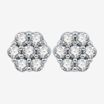 Diamond Blossom Genuine White Diamond 10K White Gold 7.1mm Stud Earrings