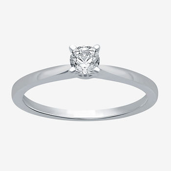 Ever Star Womens 1/4 CT. T.W. Lab Grown White Diamond 10K White Gold Round Solitaire Engagement Ring