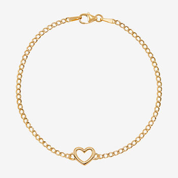 14K Gold Hollow Curb Heart Link Bracelet