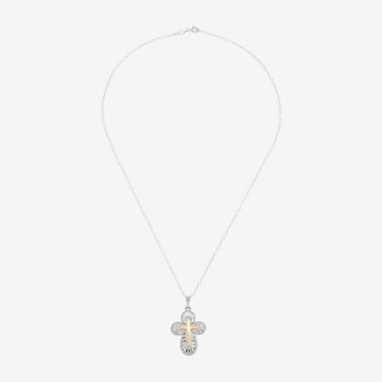 Womens 10K Gold Sterling Silver Cross Pendant Necklace