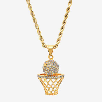 Steeltime Basketball Mens 2 1/4 CT. T.W. Simulated White Cubic Zirconia 18K Gold Over Stainless Steel Pendant Necklace