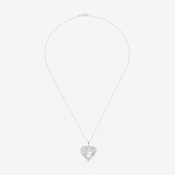 Womens White Mother Of Pearl Sterling Silver Heart Pendant Necklace