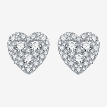 1 CT. T.W. Lab Grown White Diamond Sterling Silver 10.9mm Heart Stud Earrings
