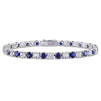 Lab Created Blue Sapphire Sterling Silver 7.25 Inch Tennis Bracelet